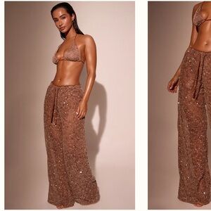 NEW Brown Sequin Sheer Pants